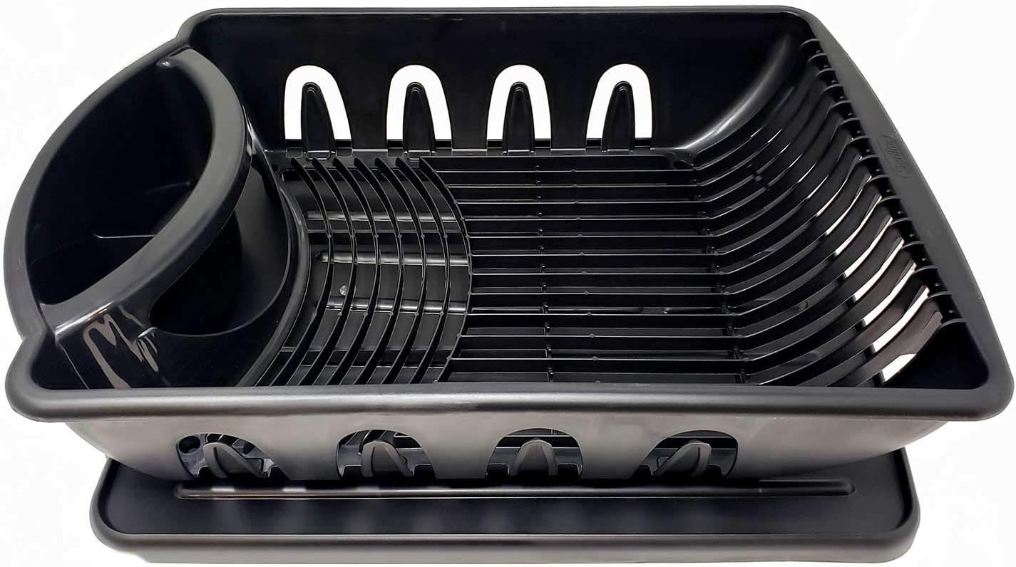 STERILITE 2-Piece Large Sink Set Dish Rack Drainer, Black