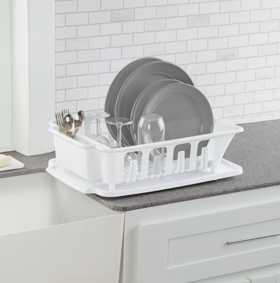 STERILITE 2-Piece Large Sink Set Dish Rack Drainer, White