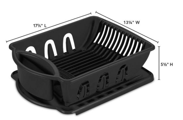 STERILITE 2-Piece Large Sink Set Dish Rack Drainer, Black