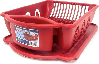 STERILITE 2-Piece Large Sink Set Dish Rack Drainer, Red