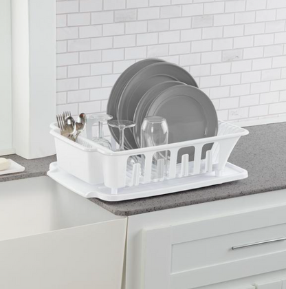 STERILITE 2-Piece Large Sink Set Dish Rack Drainer, White