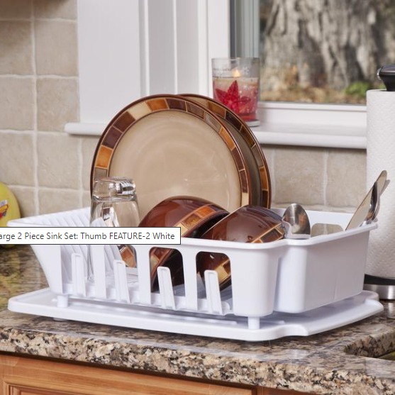 STERILITE 2-Piece Large Sink Set Dish Rack Drainer, White
