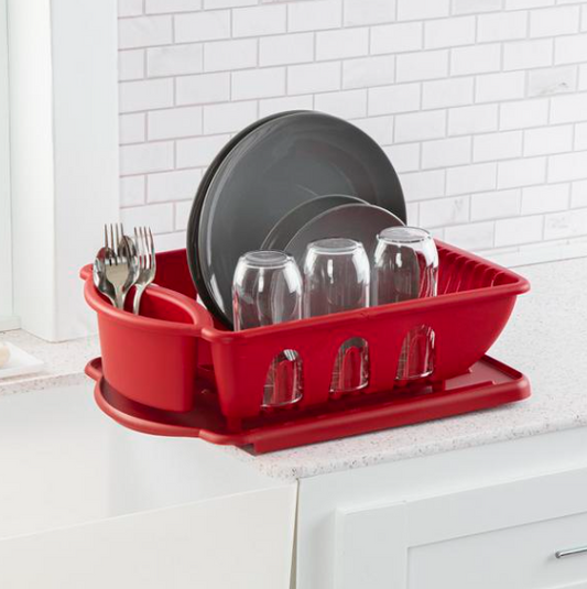 STERILITE 2-Piece Large Sink Set Dish Rack Drainer, Red