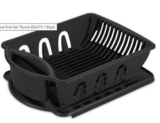 STERILITE 2-Piece Large Sink Set Dish Rack Drainer, Black