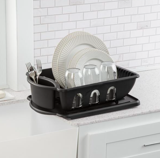STERILITE 2-Piece Large Sink Set Dish Rack Drainer, Black
