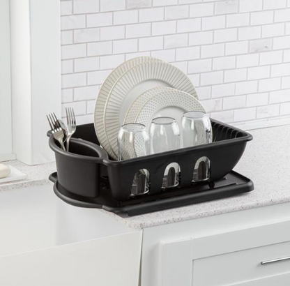 STERILITE 2-Piece Large Sink Set Dish Rack Drainer, Black