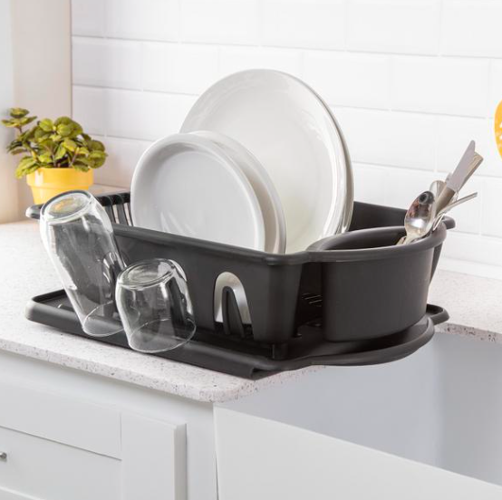 STERILITE 2-Piece Large Sink Set Dish Rack Drainer, Black