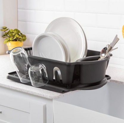 STERILITE 2-Piece Large Sink Set Dish Rack Drainer, Black